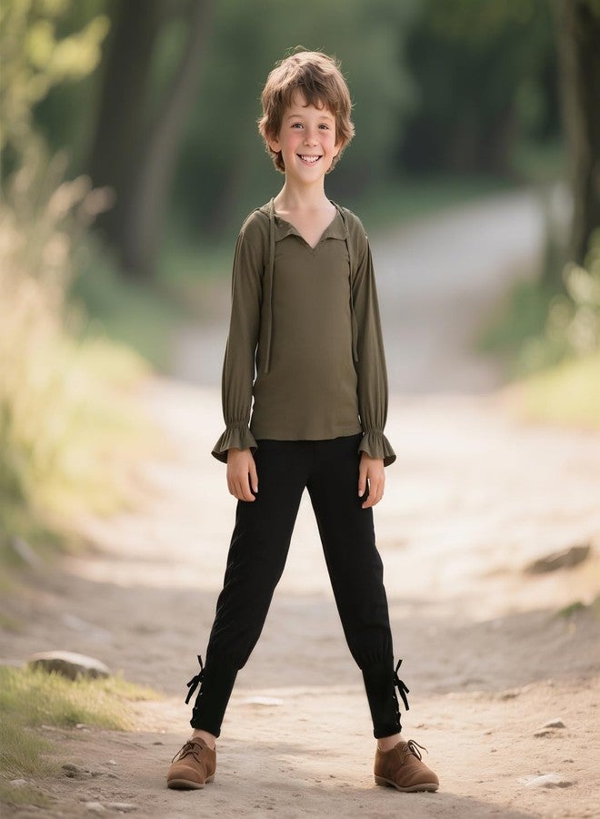 VZQI Boys Girls Medieval Lace-Up Neck Shirt Long Sleeve Renaissance Pirate Top Scottish Jacobite Halloween Costume Tunic Green 4'3''-4'9'' - Image 5